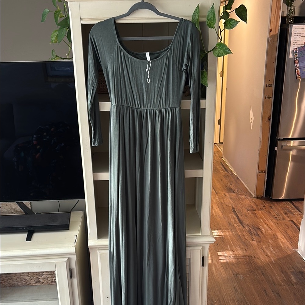 Pinkblush Olive Green Long Sleeve Maxi Dress